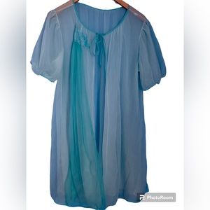 Vintage Carol Brent Blue Nylon Puff Sleeve Robe Size L